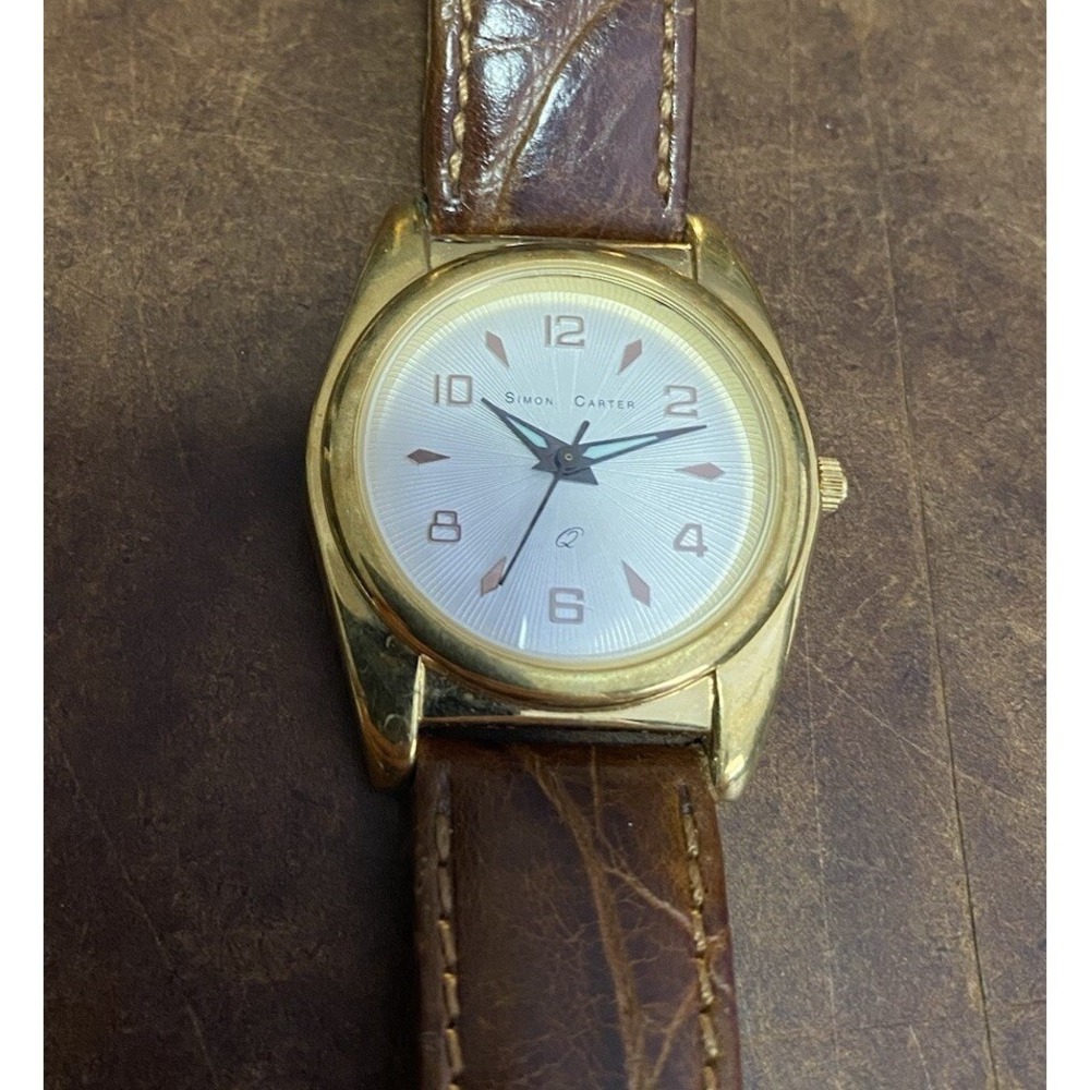 Simon Carter Watch Gold Tone Leather Strap